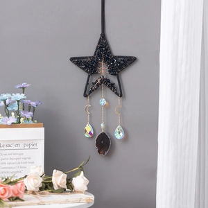Star-shaped Tree of Life suncatcher with crystal pendants and agate slices home decor
