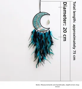 Detail of moon dreamcatcher with turquoise stones and dimensions 20cm by 75cm