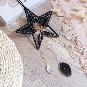 Bohemian Tree of Life Star Suncatcher with crystal beads and natural agate slice decor