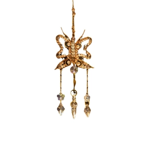 Handmade gold butterfly suncatcher with clear crystals and sparkling rhinestone details