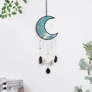 Bohemian Tree of Life crescent moon suncatcher with turquoise stones and star charms