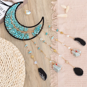 Tree of Life moon suncatcher with turquoise crystals for Christmas garden wall decor