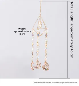 Detail of geometric sun catcher showing 8cm width and 45cm length with crystal beads