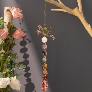 7 Chakra Healing Crystals Hanging Ornament Natural Stone Woven Bird Wall Decor Handmade Spiritual Meditation Yoga Home Office