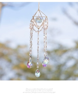 Macro shot of geometric gold metal frame with multifaceted crystal spheres for sun catching