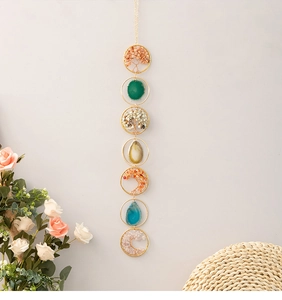 Vertical seven chakra tree of life hanging decoration with colorful agate stones