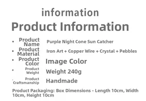 Detailed specifications of the handcrafted purple crystal suncatcher for garden decoration