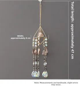 Detailed view of handmade crystal suncatcher with 8cm width and 47cm total length