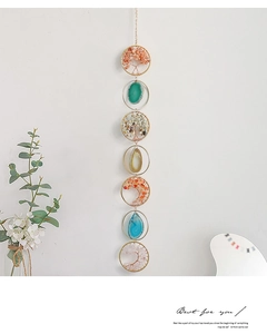 Vertical wall hanging decor with life tree crystal stones and colorful agate slices