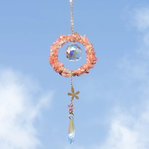 Handmade Crystal Suncatcher Hanging Decoration Natural Gravel Ring Faceted Ball Teardrop Prism For Window Garden Car Decor
