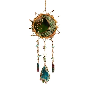 Attrape-soleil avec cristaux d'aventurine verte et croissant de lune en fil doré décoratif