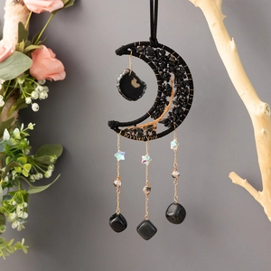 Moon Suncatcher Hanging Ornament Obsidian Tree Of Life Crystal Stone Handmade Bohemian Wall Decor For Home Garden Office