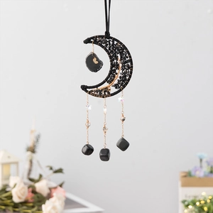 Tree of Life moon suncatcher with black crystals for garden and home decor