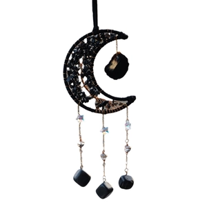 Tree of Life suncatcher with black crystal stones and moon shape for garden decoration