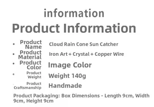 Detailed specifications of crystal cloud pyramid suncatcher with material and size info