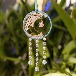 Moon Tree of Life Suncatcher with pink crystals and rainbow beads for garden decor