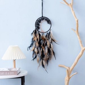 Handmade Tree of Life dream catcher wall hanging with feathers for home bedroom decor