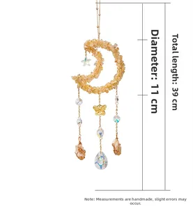Detail showing 11cm moon suncatcher dimensions with yellow stones and crystal drop