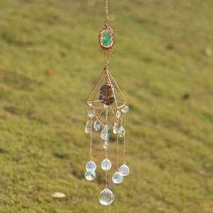 Handmade Owl Agate Suncatcher Crystal Prism Geometric Metal Frame Hanging Ornament Boho Home Window Decoration Gift