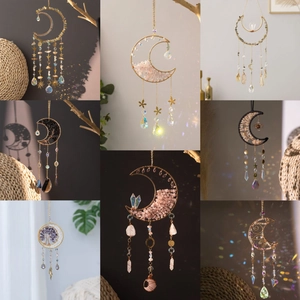 Tree Of Life Moon Crystal Suncatcher Natural Stone Rainbow Maker Boho Window Wall Hanging Ornament Home Garden Decor