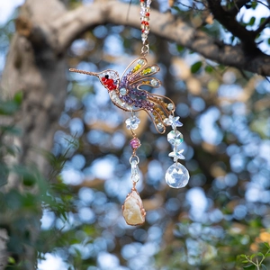Handmade hummingbird crystal suncatcher wind chime with colorful beads for garden decoration