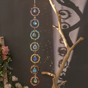 Natural Stone Chip Seven Chakra Crystal Suncatcher Wind Chime Handmade Iron Hanging Decoration For Home Garden Window Ornament