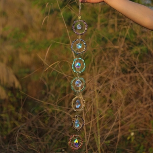 Handmade 7 chakras natural stone dreamcatcher wind chime with crystal pendants decor