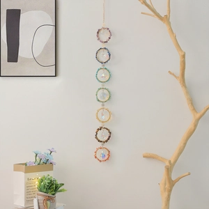 Seven Chakra crystal dream catcher wall hanging with natural stone beads and droplets