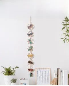 Vertical seven chakra tree of life crystal suncatcher with colorful natural stone tassels