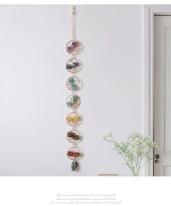 Detailed seven chakra natural crystal stone butterfly wall decor with golden metal rings