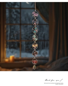 Detailed view of 7 colorful crystal butterflies on a metal chain suncatcher ornament