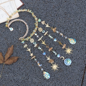 Bohemian moon crystal sun catcher with gemstone chips and evil eye hanging decor