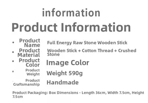 Detailed specifications of the handcrafted crystal stone suncatcher with wood and cotton