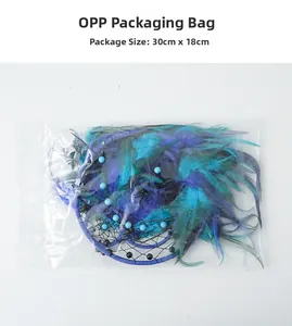Blue dreamcatcher with feathers in OPP packaging bag, size 30cm x 18cm product view