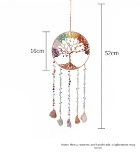 Detailed view of Tree of Life crystal suncatcher showing 16cm diameter and 52cm length