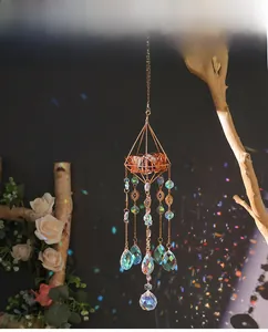Detailed suncatcher with crystal prisms and evil eye charms creating rainbow reflections