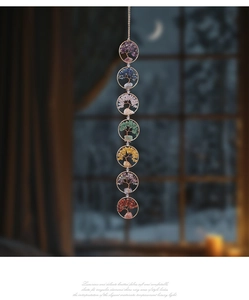 Detailed seven chakra tree of life crystal wall hanging with natural stones and gold rings