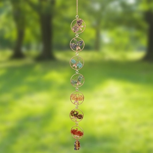 Seven chakra natural crystal butterfly suncatcher wind chime hanging decor for outdoor garden