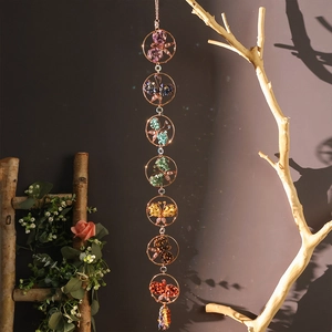 7 Chakra butterfly suncatcher with natural crystal stones and metal frame wall hanging