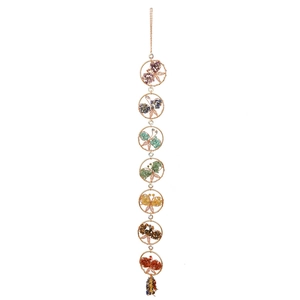 Vertical rainbow crystal butterfly suncatcher with colorful natural stone ornaments