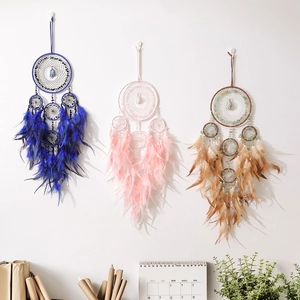 Acchiappasogni Albero della Vita Boho da Parete Fatto a Mano Multi-Anello Piume Pietre Frantumate Acchiappasogni per Camera da Letto Decorazione