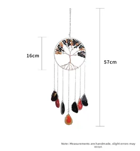 Natural crystal tree of life wind chime dimensions showing 16cm width and 57cm length