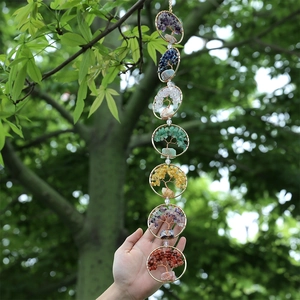 Tree Of Life Hanging Ornament Natural Raw Crystal Stone Handmade Woven Chakra Wall Decor Boho Style Home Room