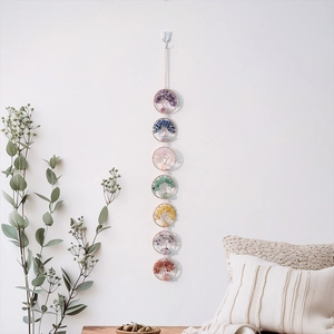 Handmade 7 Chakra Tree of Life wall hanging decor with colorful natural crystal stones