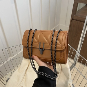 Sac à Épaule Matelassé avec Chaîne pour Femme Cuir PU Petit Sac Bandoulière Carré Motif Losanges Mode Élégant Sac à Main de Soirée