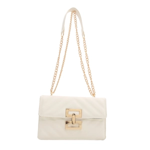 White V-quilted faux leather crossbody bag with gold chain strap and metal clasp