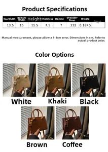 Detailed dimension guide and color selection for this minimalist PU leather handbag