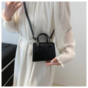 Classic black mini crossbody bag with gold hardware and top handle shown on model