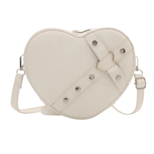 Sac à bandoulière blanc chic en forme de cœur avec rivets argentés et anneaux