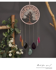 Boho Tree of Life suncatcher featuring natural crystal chips and colorful agate slices